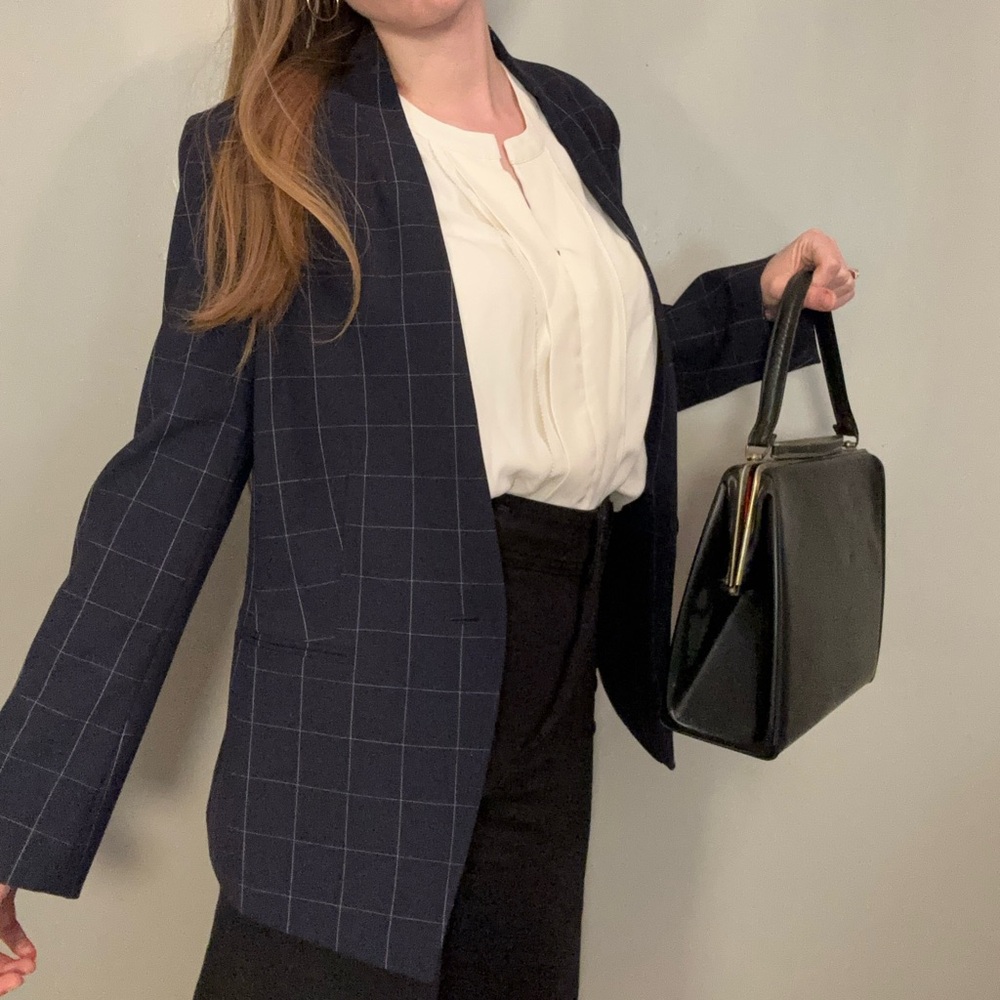 Ann Taylor Navy Checkered Blazer